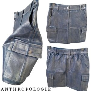 🆕️ Anthropologie Metallic Denim Cargo Mini Skirt
